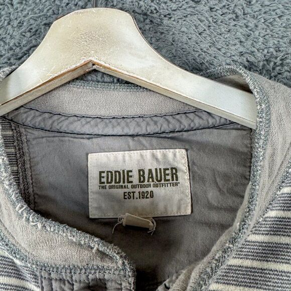 Eddie Bauer Shirt Mens XL Gray Stripe Henley Thermal Outdoor Hiking Camping Hunt - Picture 4 of 12